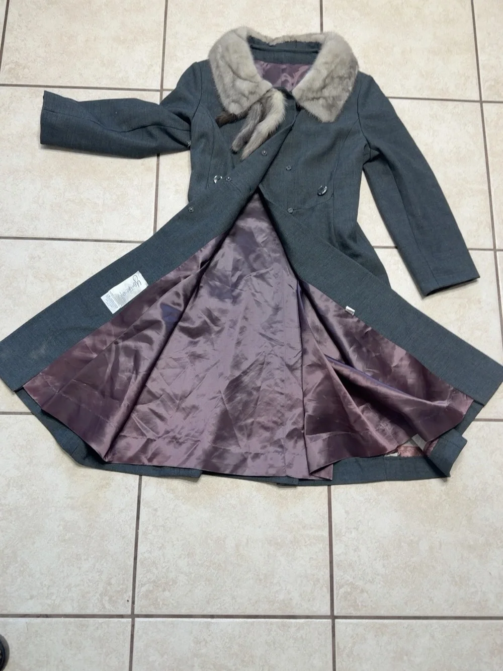 Vintage 50s Gray Princess Coat Genuine Mink Fur Collar Union Made XS S